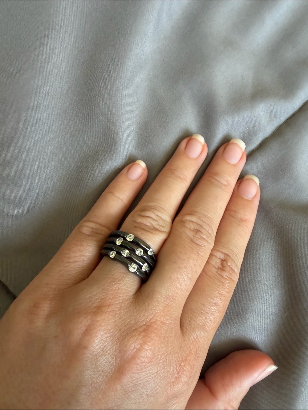 Black Multi-Row Rhinestone Stack Ring